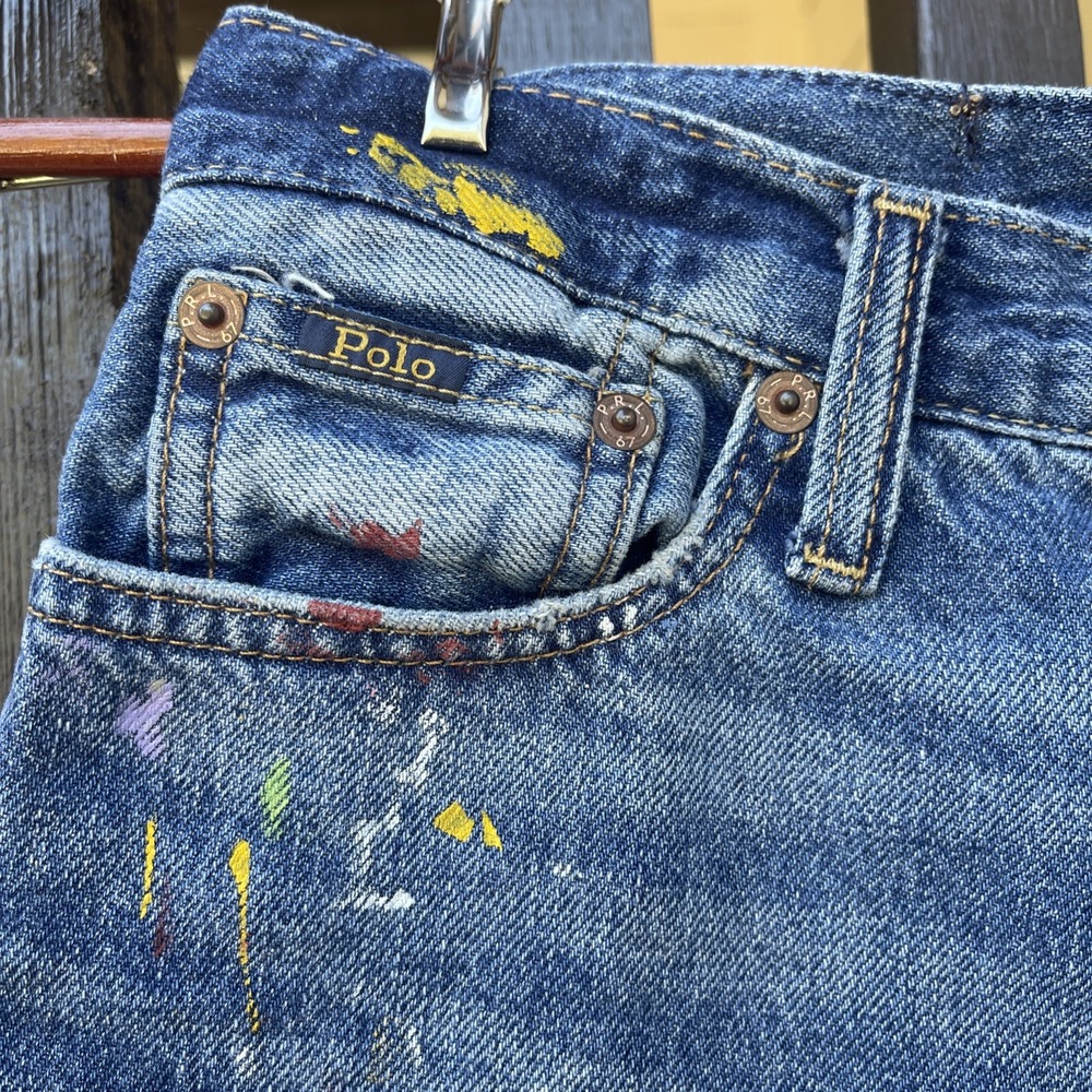 Polo Ralph Lauren Boys' Paint Splatter Sullivan Slim Denim Shorts Size 14 - Picture 2 of 7